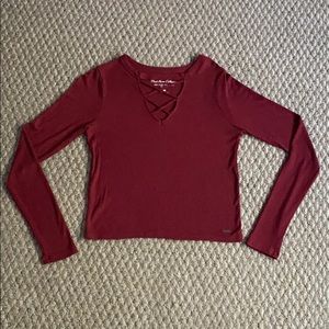 maroon long sleeve shirt